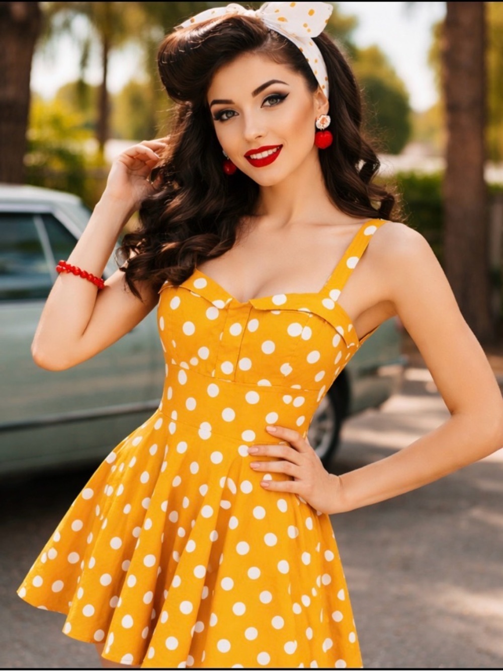 Ixia Yellow Polka Dot Swing Pin Up Womens S Dress Coquette Retro Rockabilly